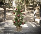 Ένα μικρό χριστουγεννιάτικο δέντρο με κόκκινες μπάλες